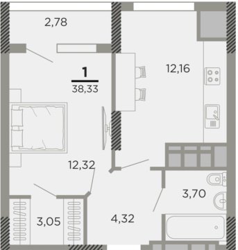 1-к квартира, 12/14 эт., 38м²